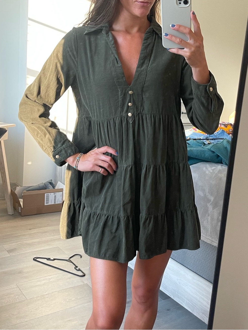 Forrest Deep Green Long Sleeve Suede Dress